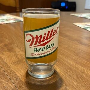 Vintage Miller Beer  Glass - Clear with Red & Green Logo